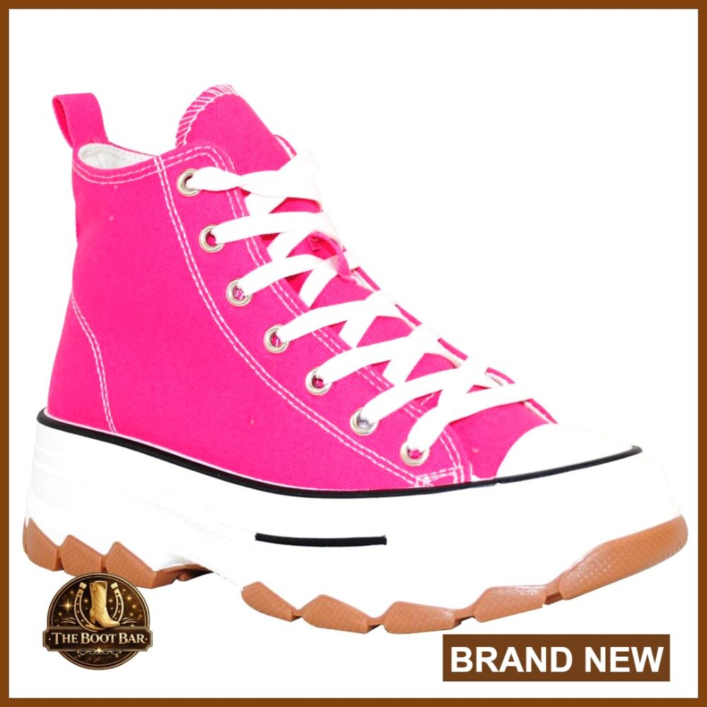2-Inch Platform Lace-Up Canvas Sneakers, Rhinestone Accents, Non-Slip Sole
